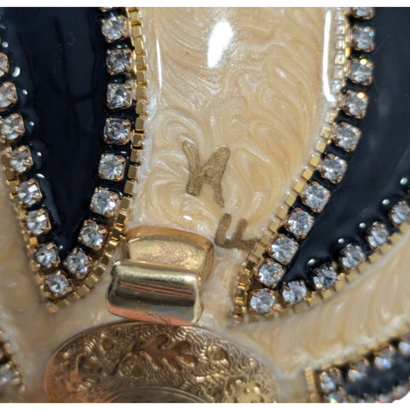 Vivian Alexander Black Gold Striped Enamel Crystal Bead Rhea Duchess II Egg Bag - Picture 8 of 16
